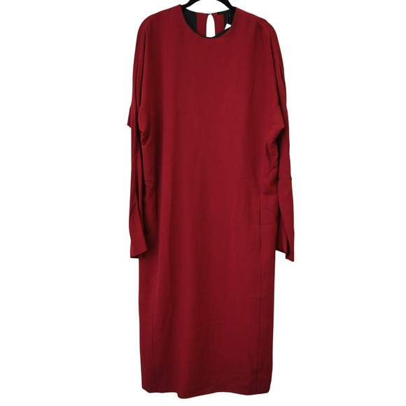 Haider Ackerman Sheath Dress Size 38 US 6 Burgundy Red Long Sleeve Back Keyhole - Picture 1 of 11